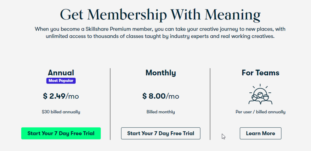 Skillshare Pricing Plans 2024